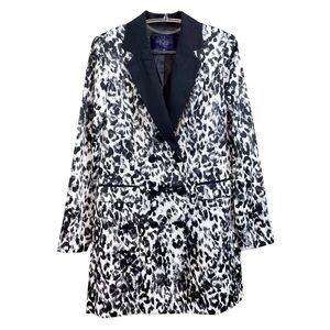 Rachel Rachel Roy Leopard Print Long Blazer Suit Jacket Black White Size 2